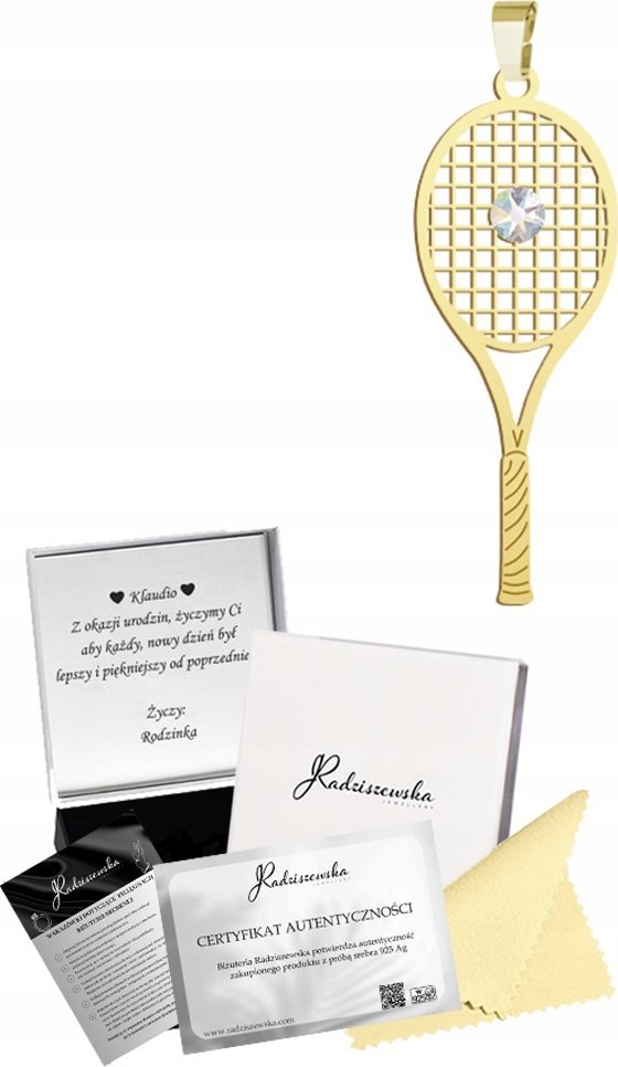 Radziszewska Jewellery Zawieszka Złota Rakieta Tenisowa SREBRO 925 Prezent Biżuteria DEDYKACJA