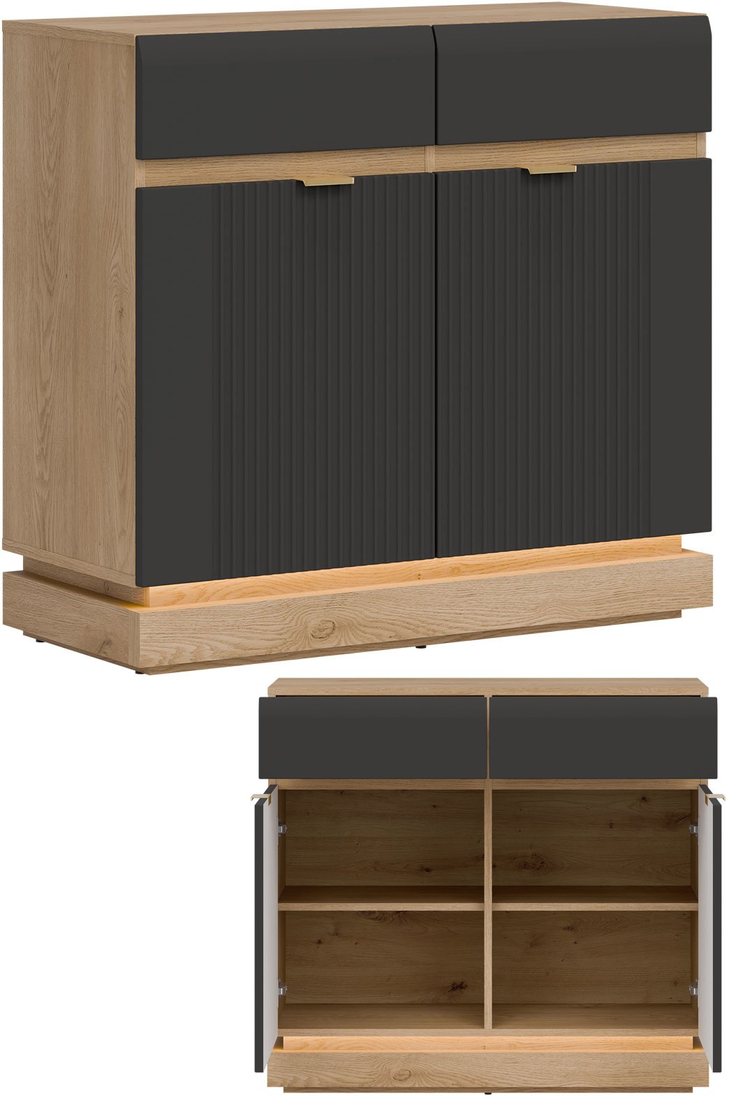 Komoda dwudrzwiowa z szufladami do pokoju Dąb Cremona Antracyt MILTON ML02
