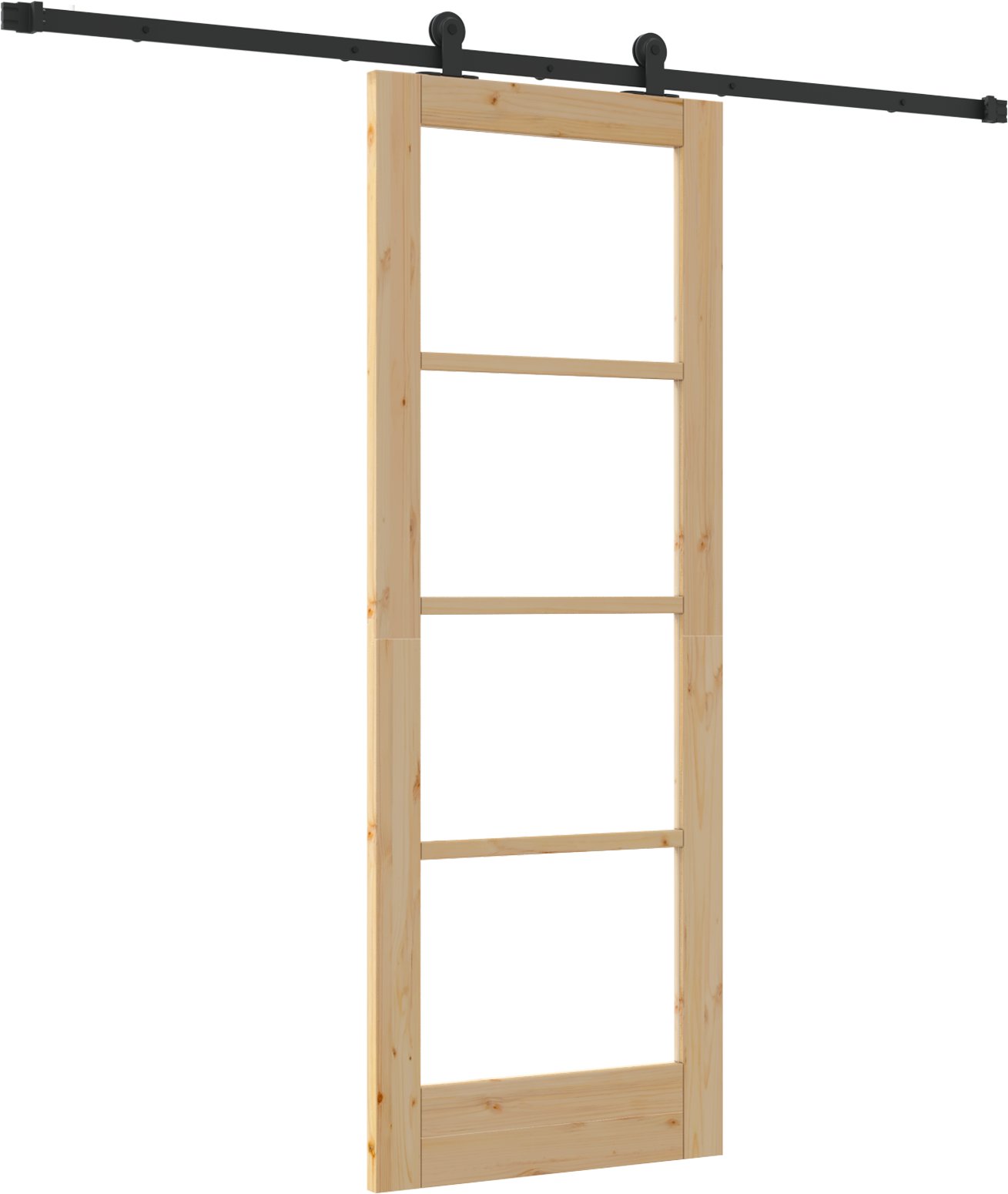 Drzwi Przesuwne z Zestawem Akcesoriów 'ORKDAL'73.5x198.5 cm, Drzwi Wewnętrzne z Szybą 'ORKDAL'73.5x198.5x4 cm z Drewna Sosnowego