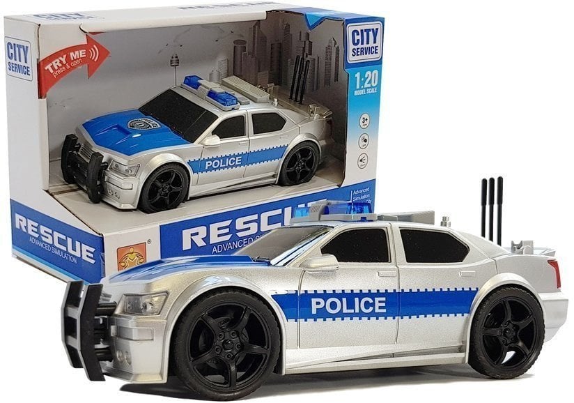 Auto Policji na Baterie 1:20 Światła i Dźwięki z Naciągiem Srebrne EDUKAMP