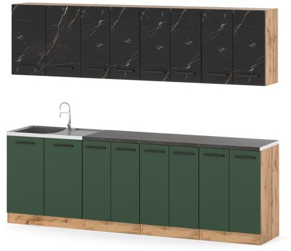 Kuchnia Duża Blat Vero 2.6m Pojemna Wotan San Sebastian Butelkowa Zieleń