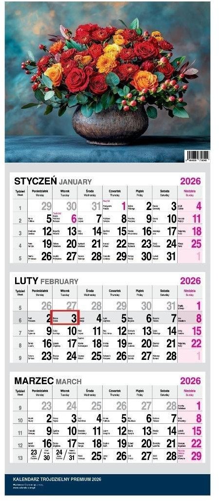 Kalendarz 2026 trójdzielny premium Twarda Główka