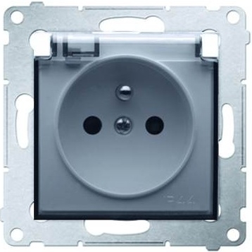 Kontakt-Simon Gniazdo hermetyczne pojedyńcze SIMON54 z/u 16A IP44 srebrny mat - DGZ1BUZ.01/43A