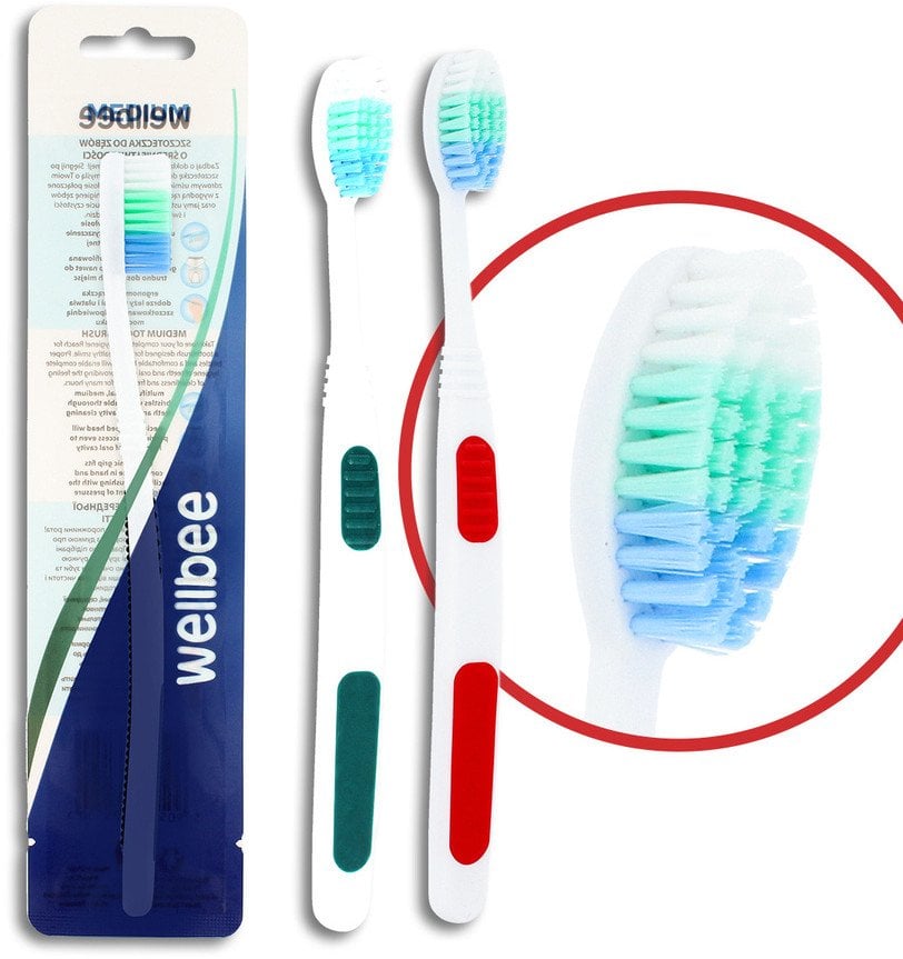 WELLBEE Szczoteczka do zębów dla dorosłych o średniej twardości (folia 3) - mix kolorów 1szt