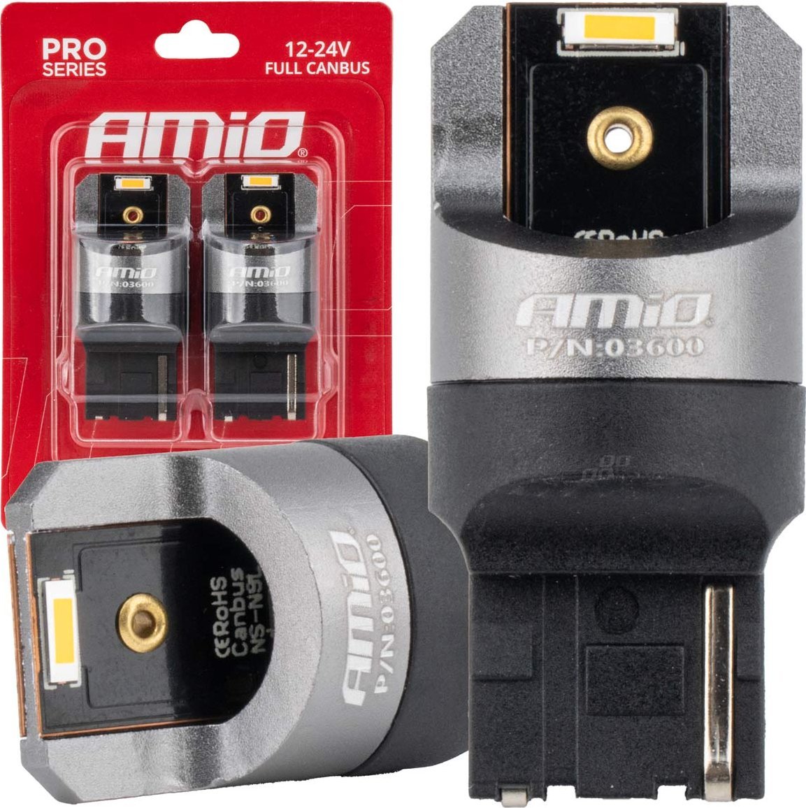 AMiO Żarówki led full canbus pro wy21w 2x1860 smd pomarańczowe 12v 24v amio-03600