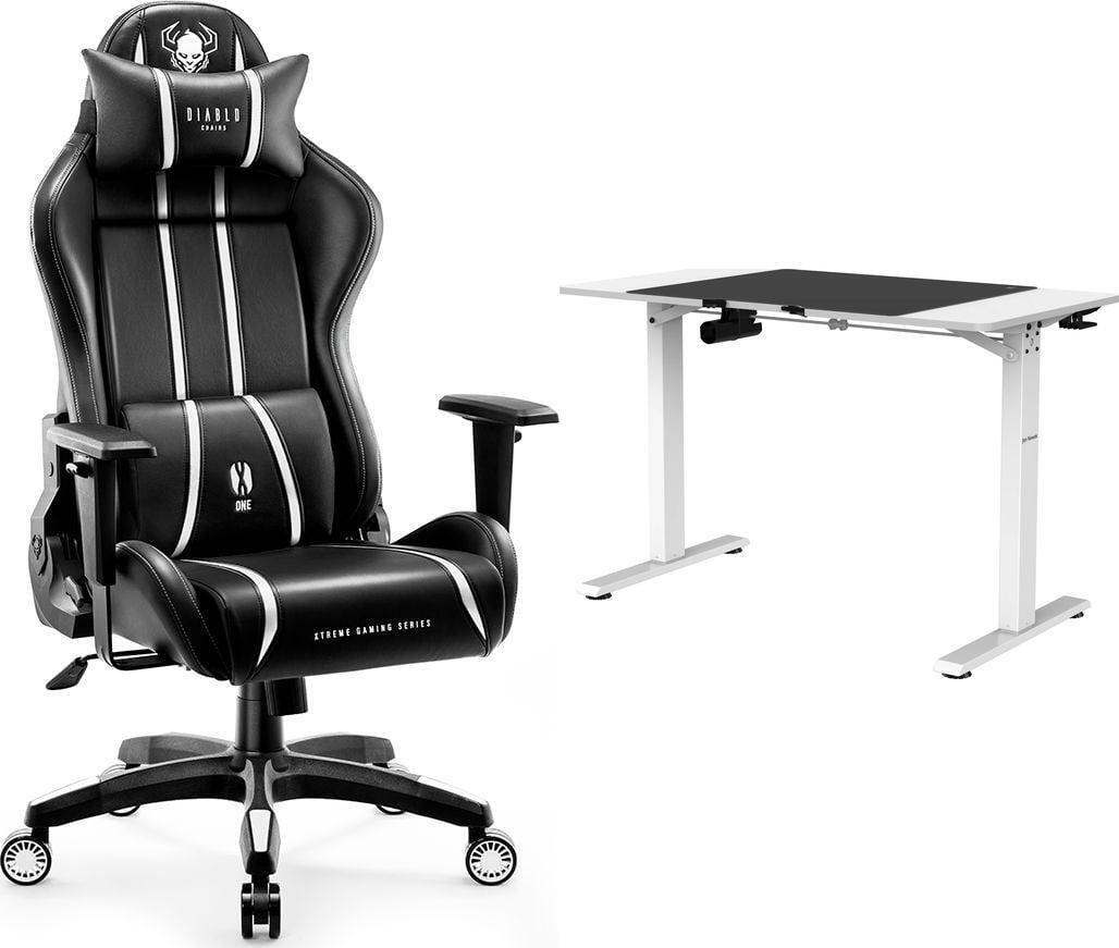 Fotel Diablo Chairs X-ONE 2.0 NORMAL czarno-biały + EGON 1100 Białe 110 cmx60 cm