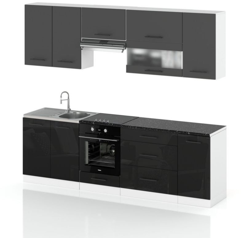 Meble Kuchenne Zestaw Duża Kuchnia Marocco 2.6m Szary Mat Czarny Połysk