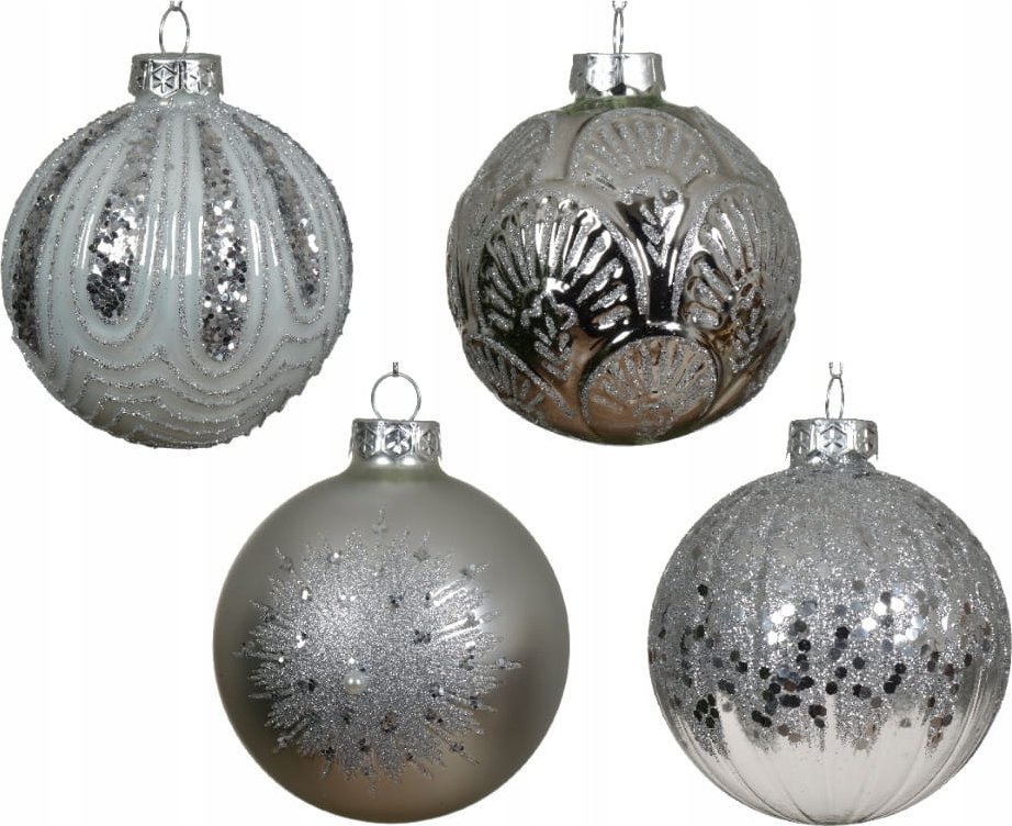 Kaemingk Brokatowa bombka choinkowa srebrna szklana 8cm 1szt