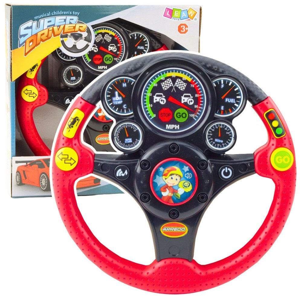 Kierownica Interaktywna Dla Dzieci Światła Dźwięki Wibracje Czerwona