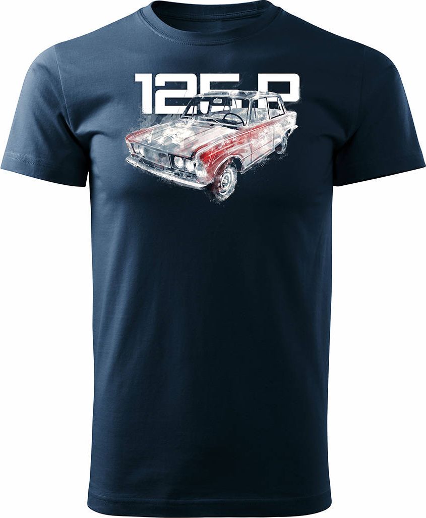 Topslang Koszulka z samochodem duży Fiat 125p FSO PRL męska granatowa REGULAR M