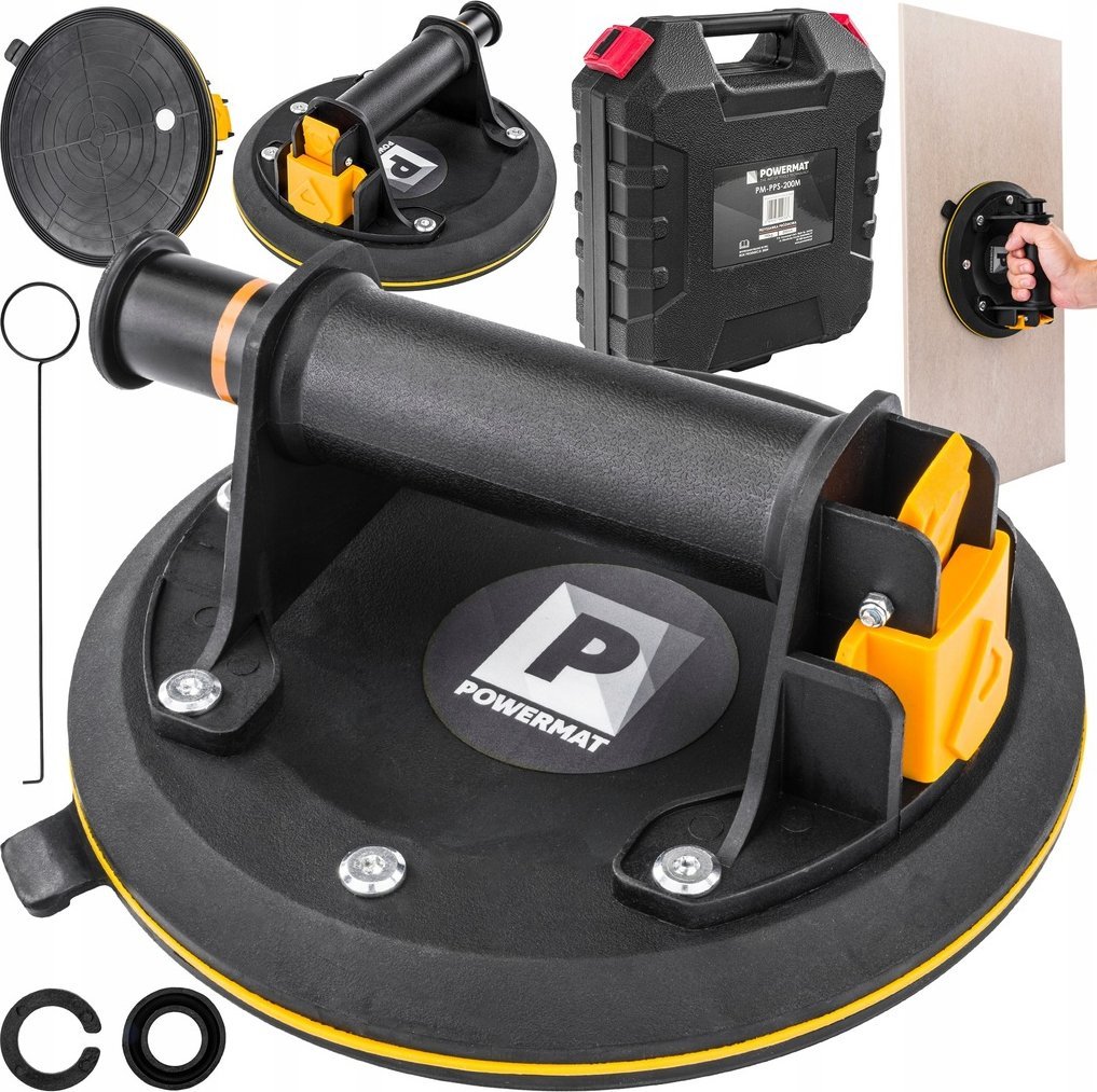 Powermat PRZYSSAWKA PRÓŻNIOWA DO PŁYTEK UCHWYT Z POMPKĄ GLAZURY SZYB 190 KG 200 MM