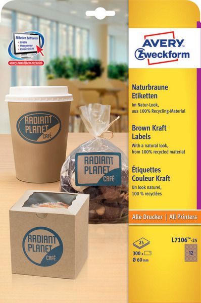 Avery Zweckform Etykiety 60mm, A4, naturalnie brązowe (L7106-25)