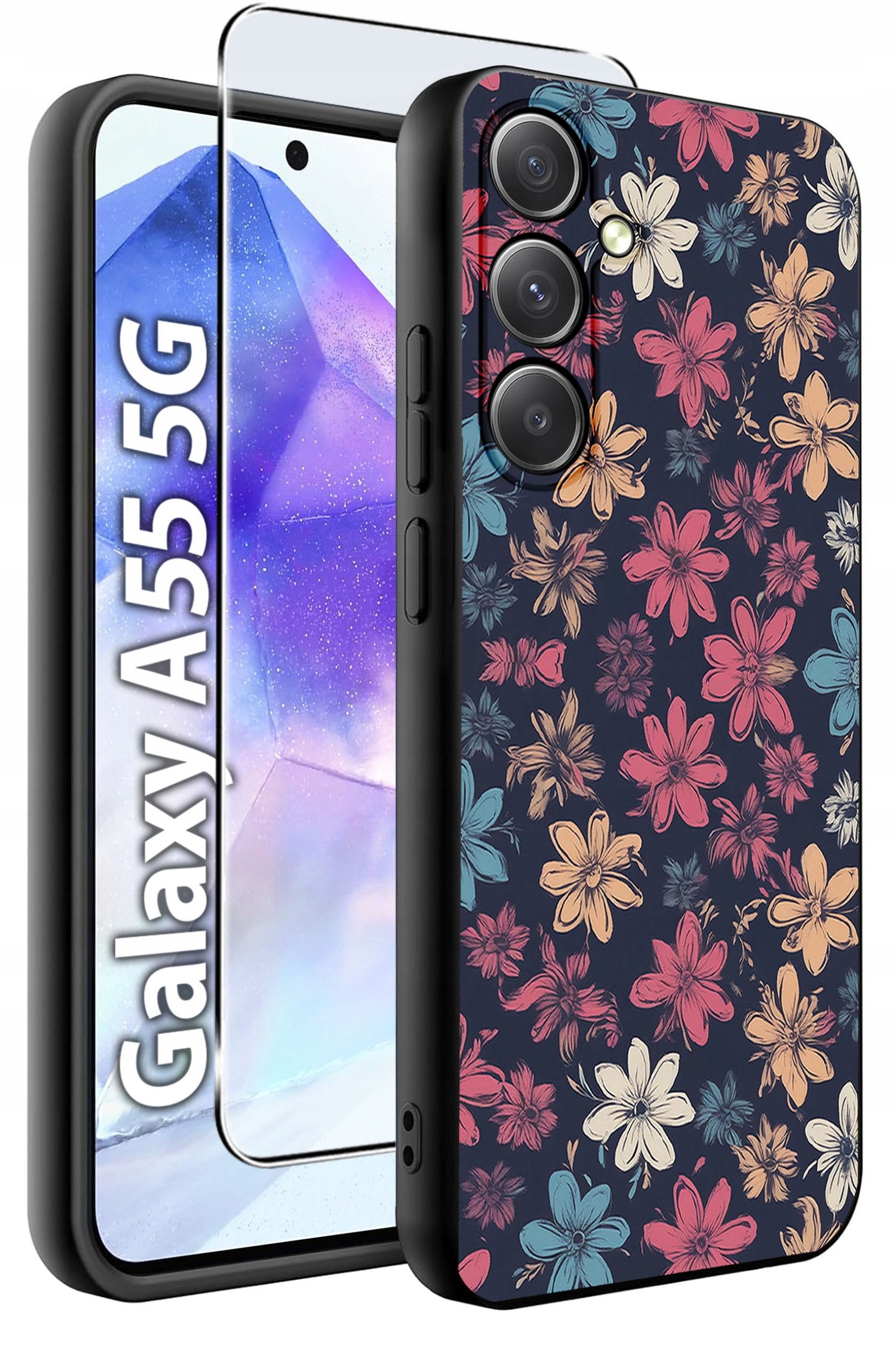 ETUI do Samsung A55 5G WZORY | SILIKONOWE MATT CASE + SZKŁO HARTOWANE 9H