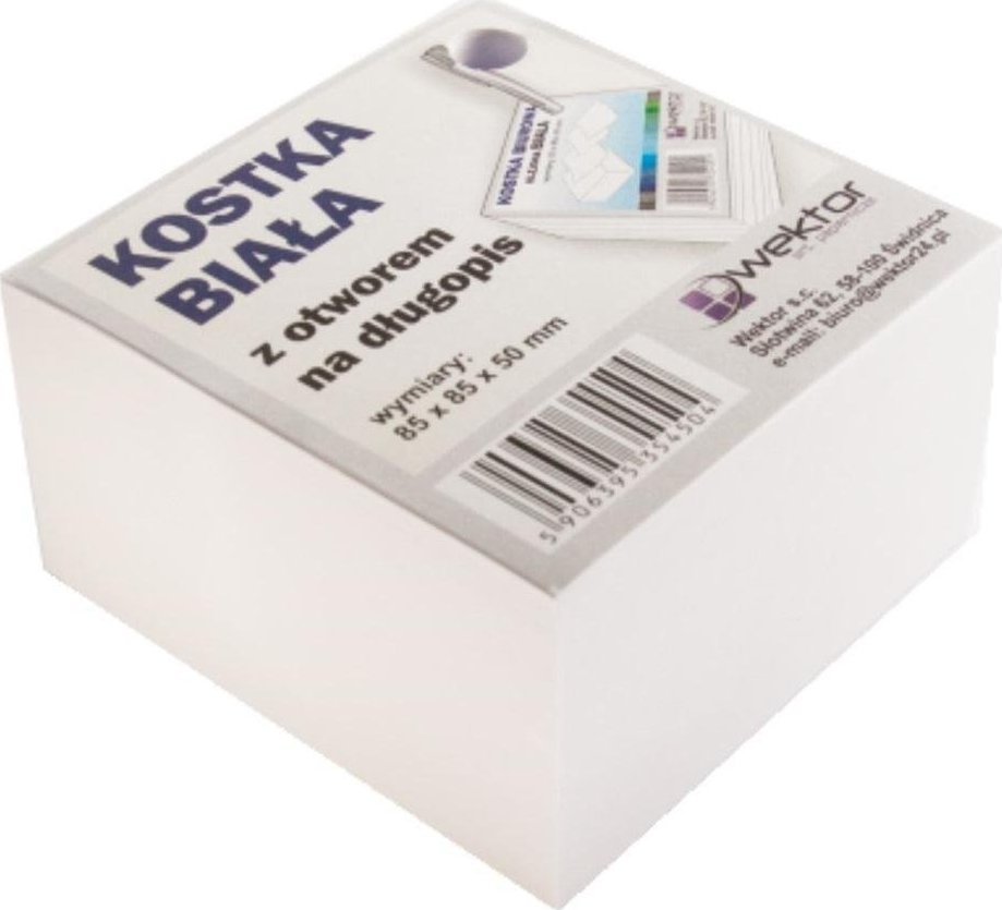 Wektor Kostka klejona biała 85x85mm 5cm otwór na długopis