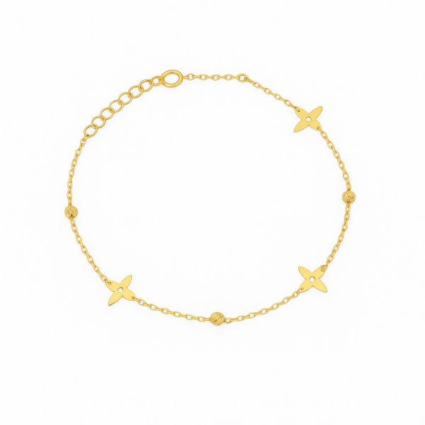 Złota Bransoletka 585 z Delikatnymi Motywami Kwiatowymi