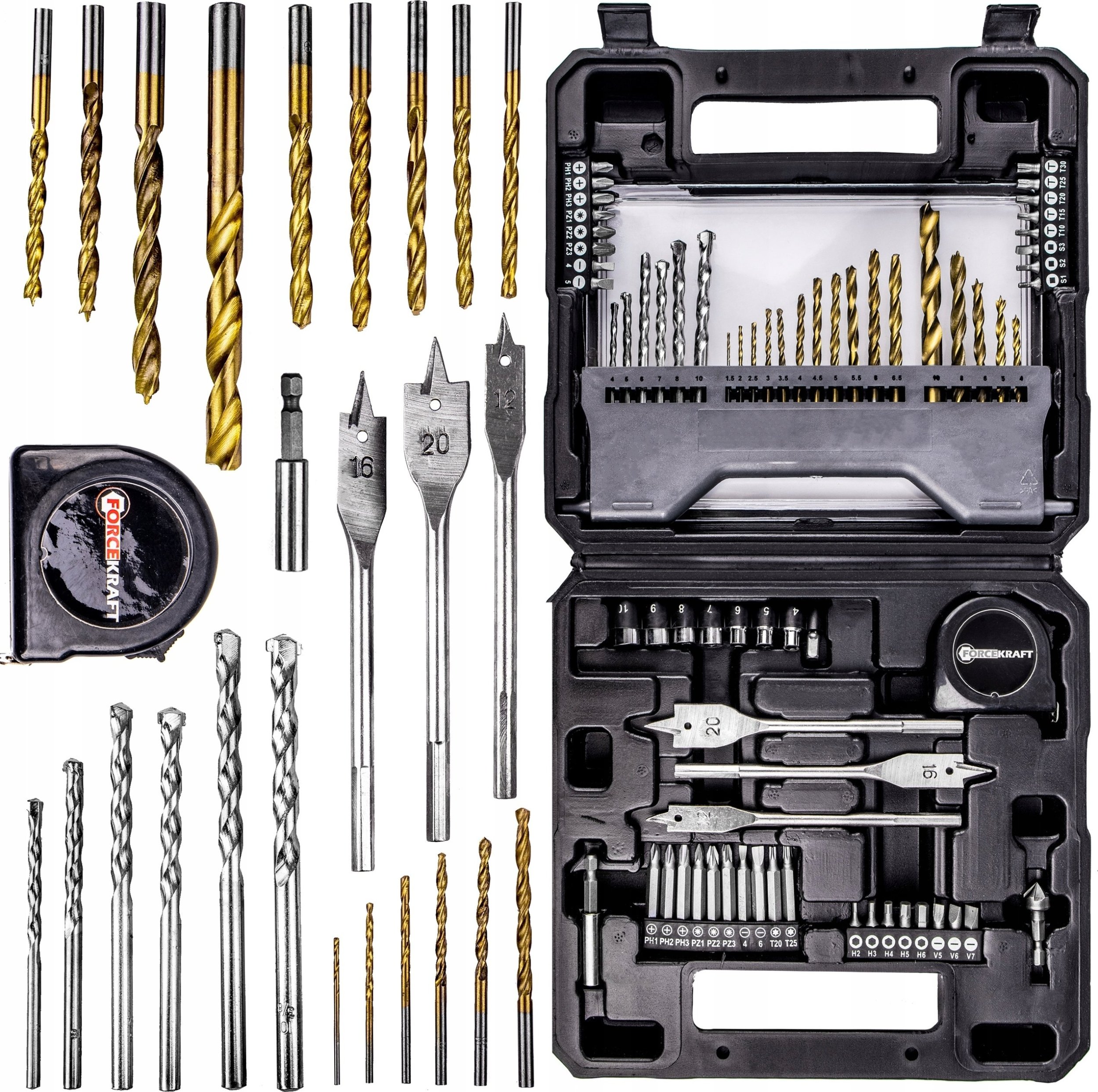 Zestaw narzędzi Forcekraft Zestaw narzędzi 71el. - nasadki (4-10mm), bity, wiertła
