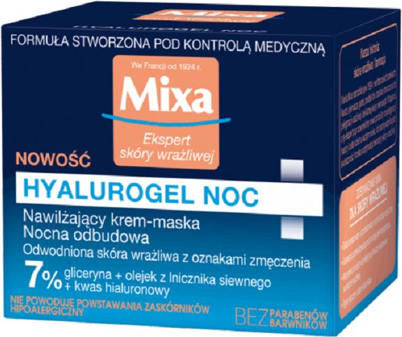 Mixa Krem do twarzy Ekspert Skóry Wrażliwej Hyalurogel Noc nawilżający 50ml