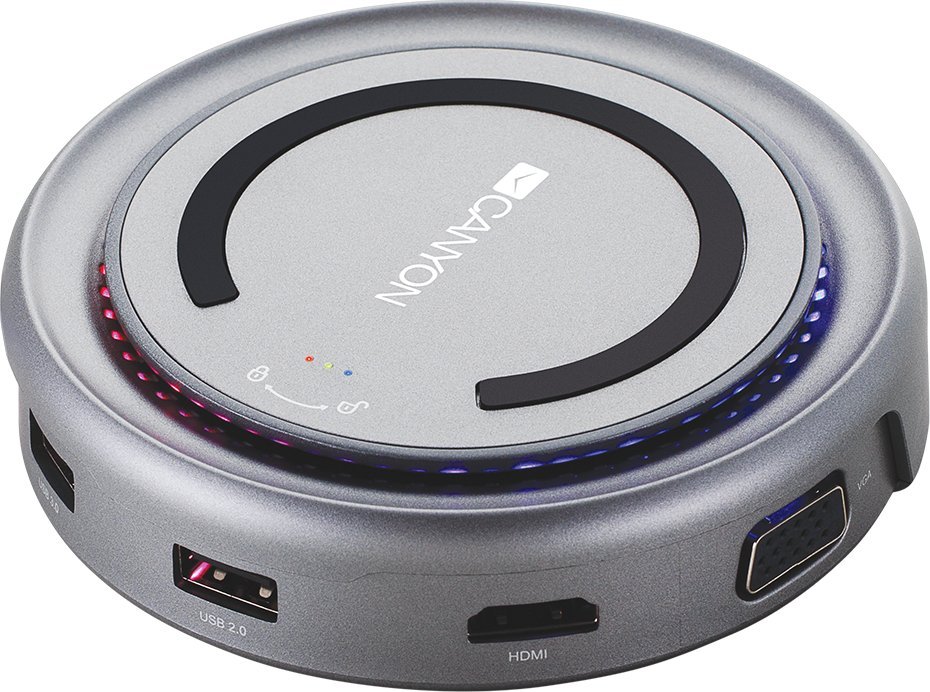 Stacja/replikator Canyon CANYON Hub DS-7, bezprzwodowe ładowanie 10W, 7w1, USB-C, LED, Szary
