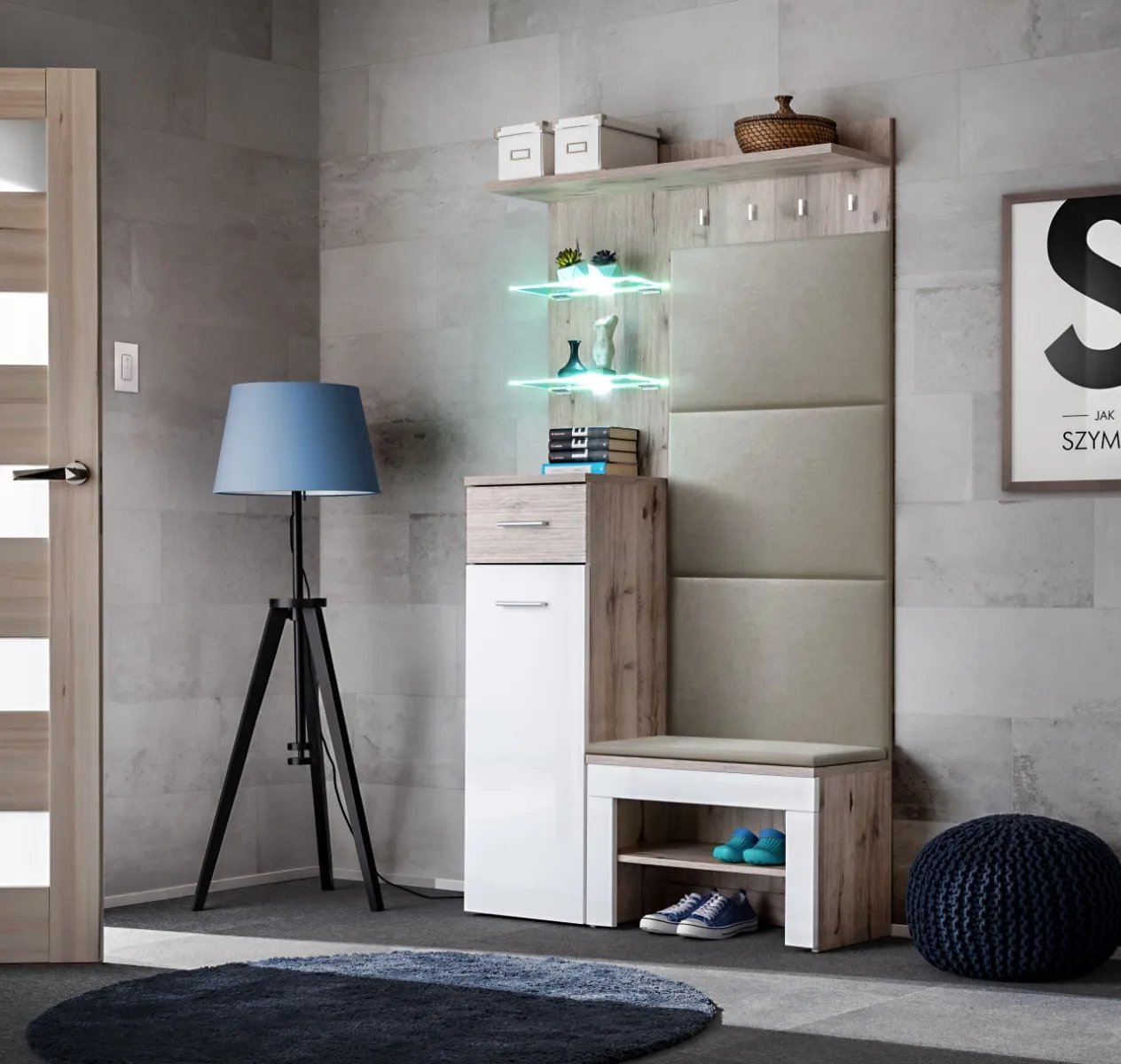 ASM Meble Garderoba do przedpokoju GUSTAVO VI dąb wellington/biała połysk ASM Meble