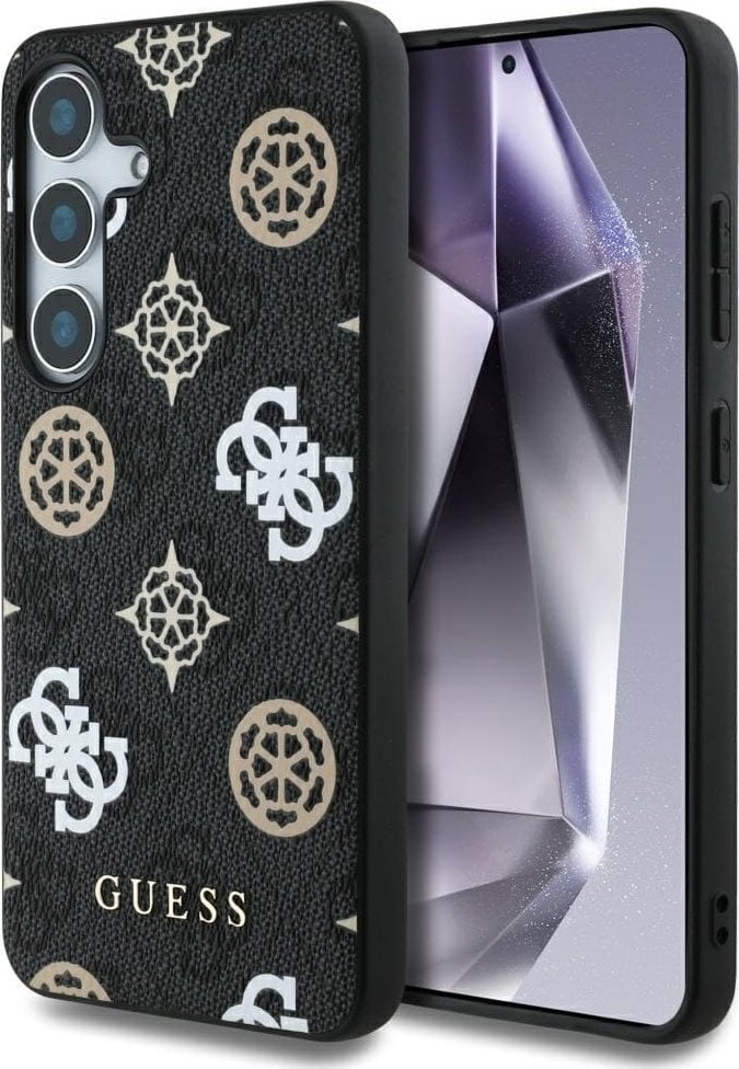 Guess 4G Printed Colored Peony Pattern MagSafe case for Samsung Galaxy S25 black