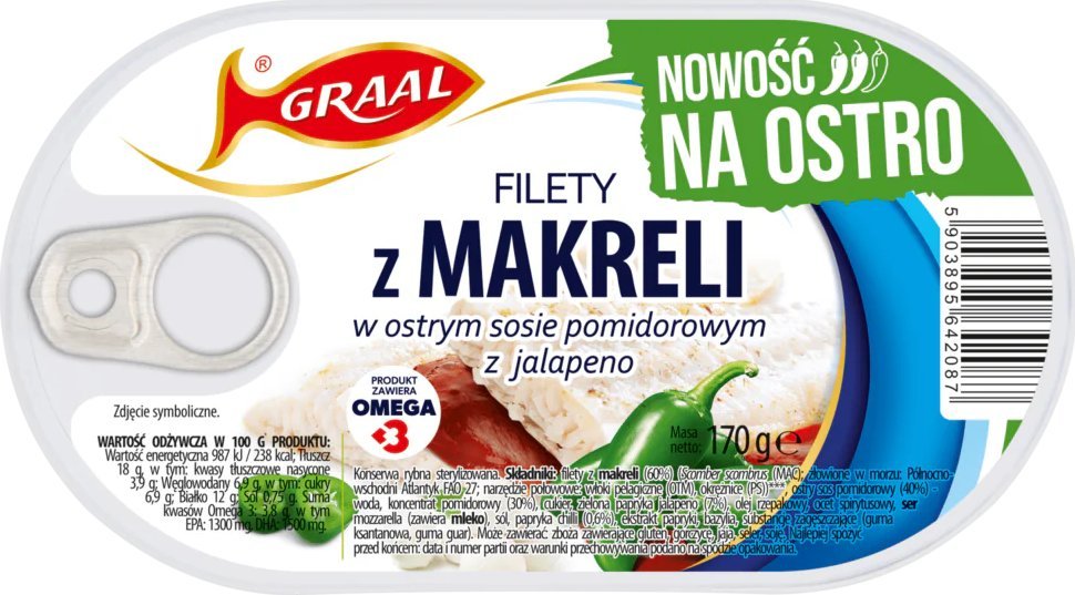 Graal Graal Filet z makreli w ostrym sosie pomidorowym z jalapeno 170 g