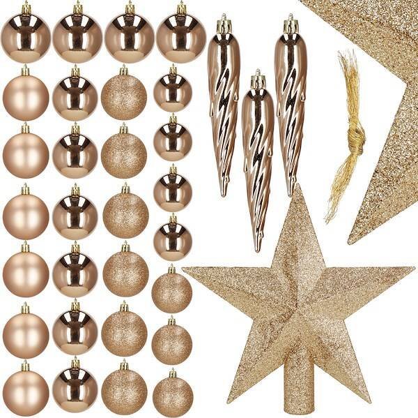 Springos Bombki choinkowe 33 szt. ozdoby świąteczne zestaw z gwiazdą rose gold UNIWERSALNY