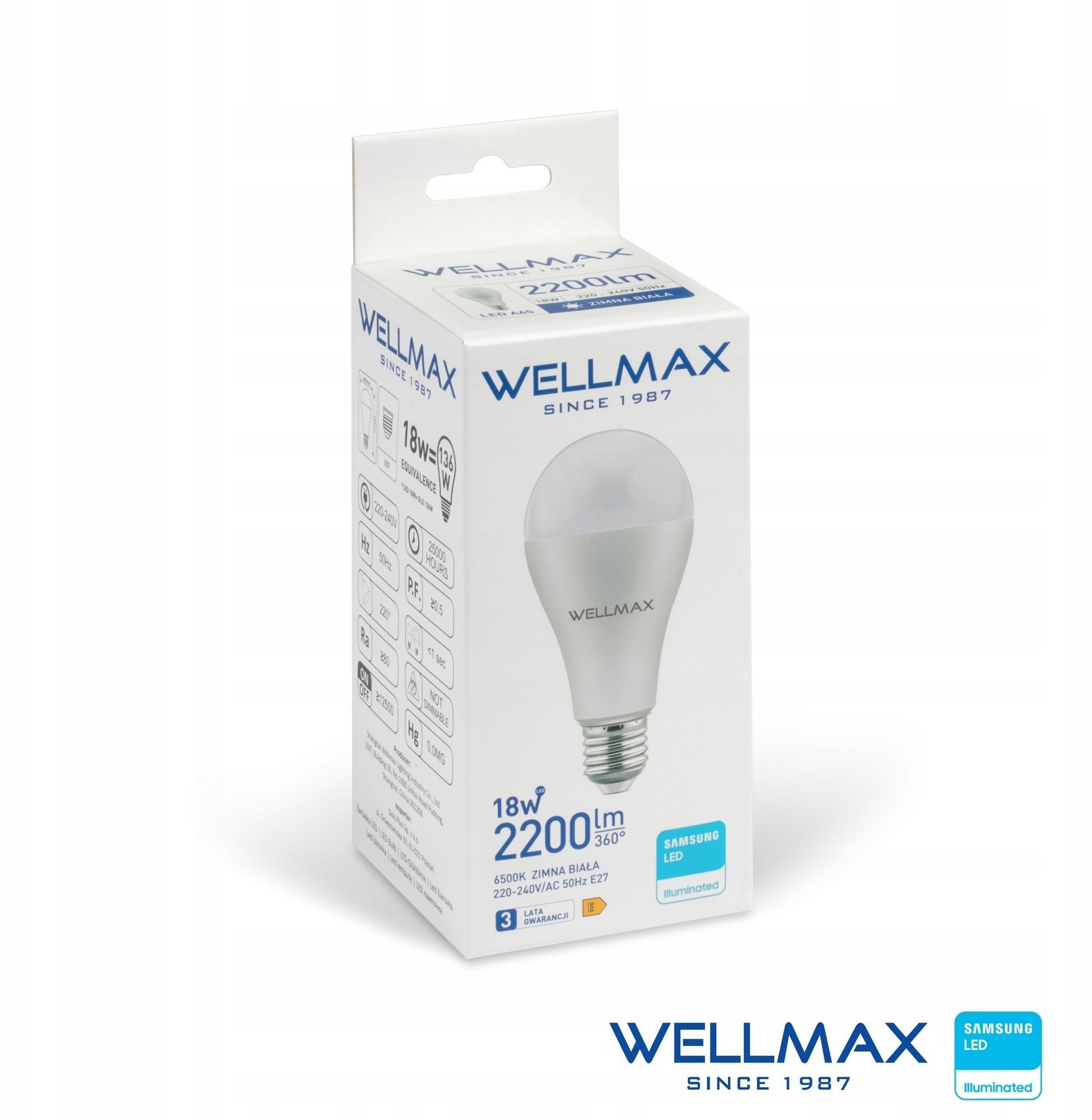 Żarówka LED E27 18W 122lm/W 2200lm Zimna 6500K SAMSUNG / GOL123Z18