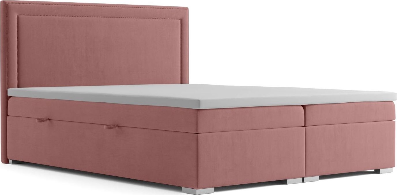 LAVERTO Łóżko kontynentalne NESS 140x200 różowe velvet z pojemnikiem