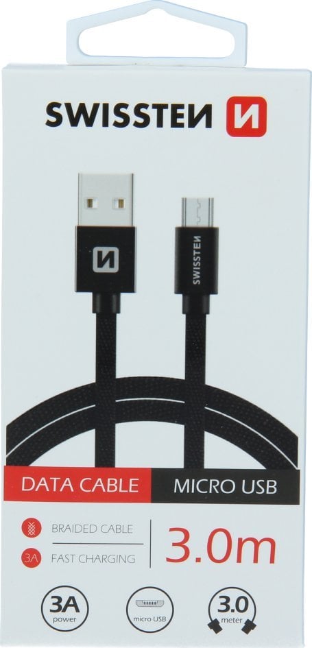 Kabel USB Swissten USB-A - microUSB 3 m Czarny (8595217456914)