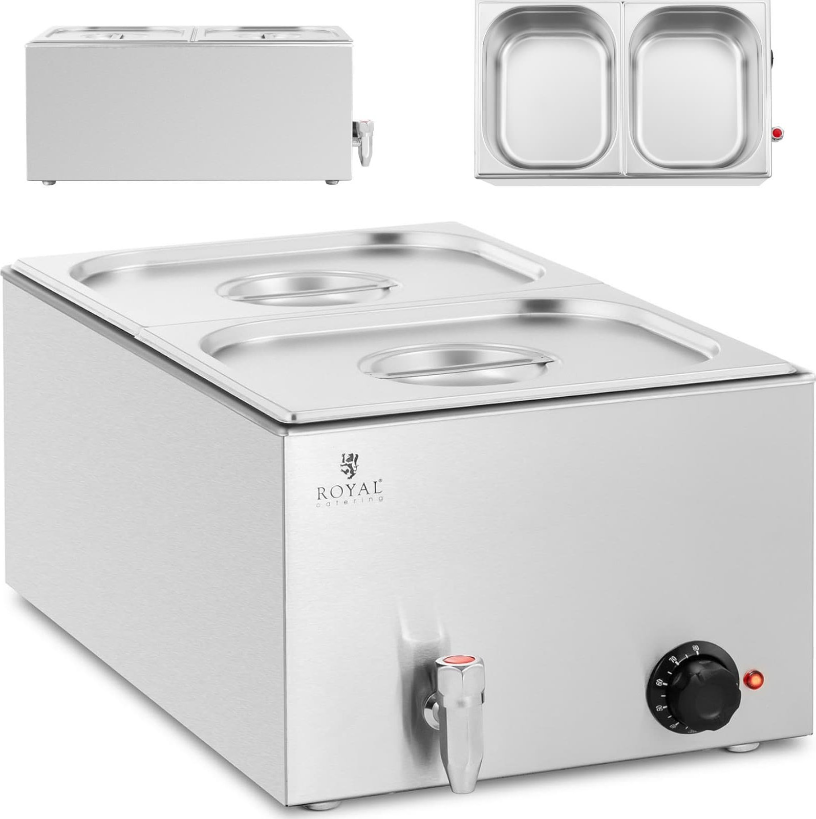 Royal Catering Bemar podgrzewacz elektryczny z kranem 2 x GN 1/2 600 W