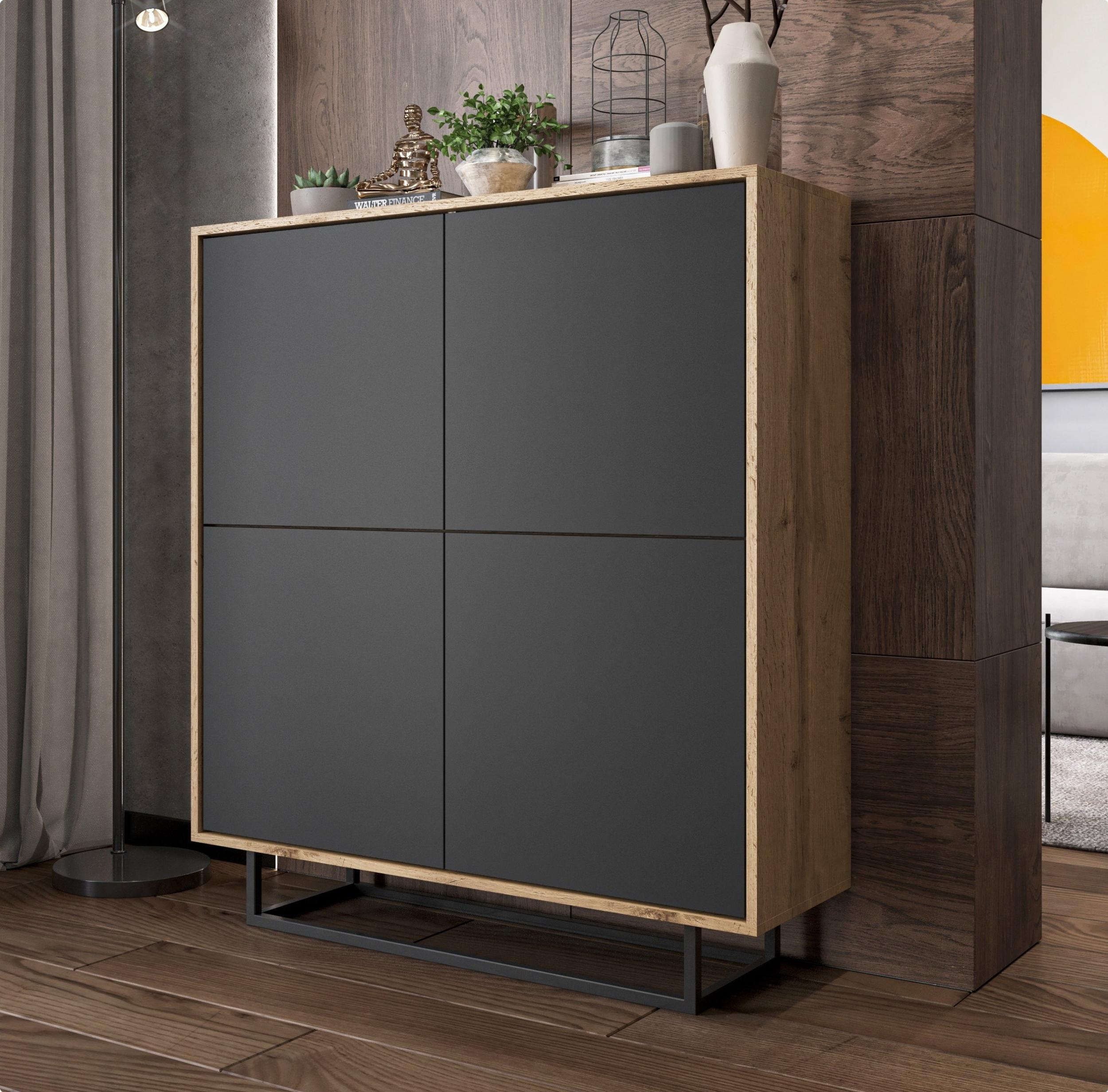 Meble Lindner Komoda RTV Loft Industrialna szafka RTV Loft dąb wotan grafit MAT 113 cm