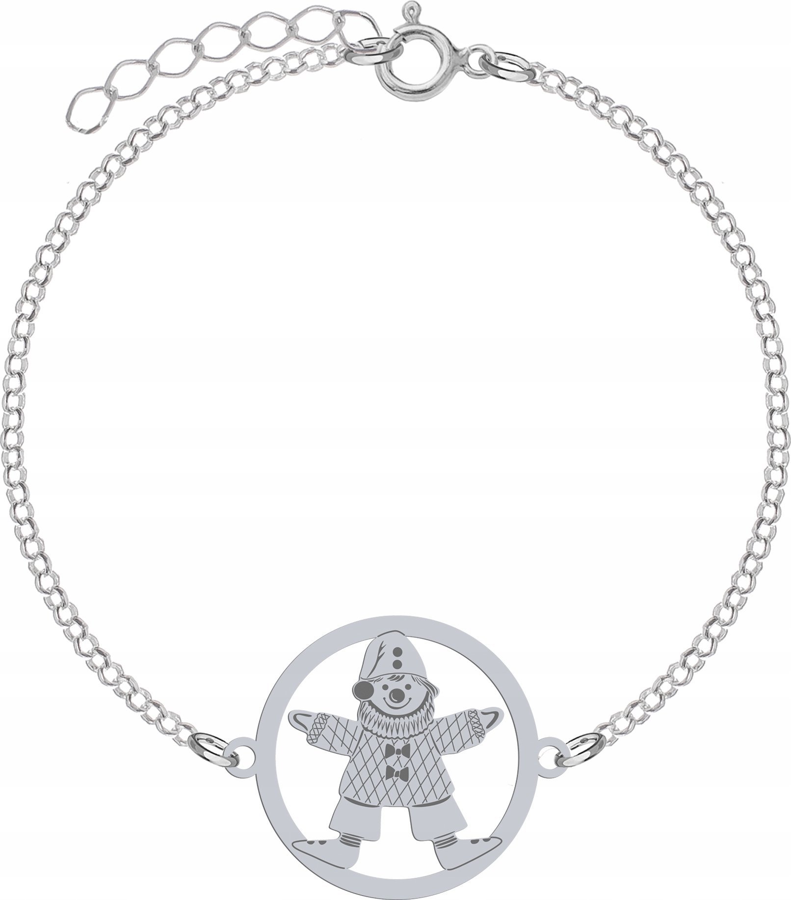 Radziszewska Jewellery Bransoletka Srebrna Pajac Łańcuszek Biżuteria Prezent 925 GRAWER GRATIS