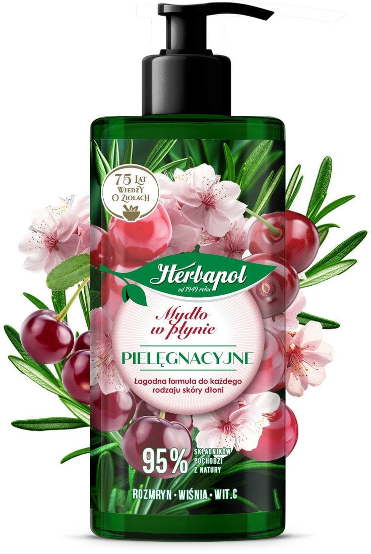 HERBAPOL Mydło w płynie pielęgnacyjne Rozmaryn, Wiśnia, Witamina C 390 ml