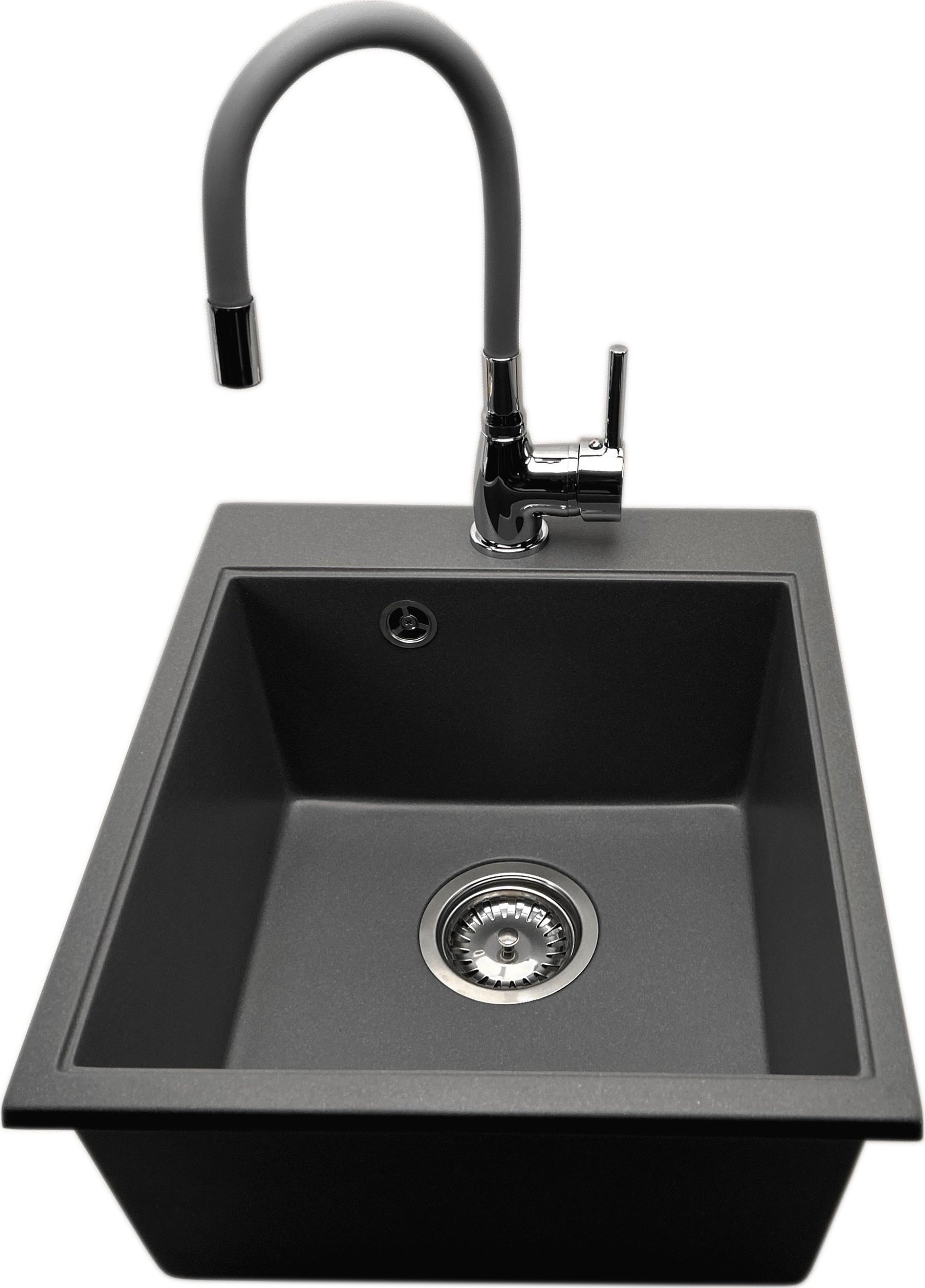 Zlewozmywak PREHNIT Zlewozmywak jednokomorowy COBALT szary + bateria flex szara