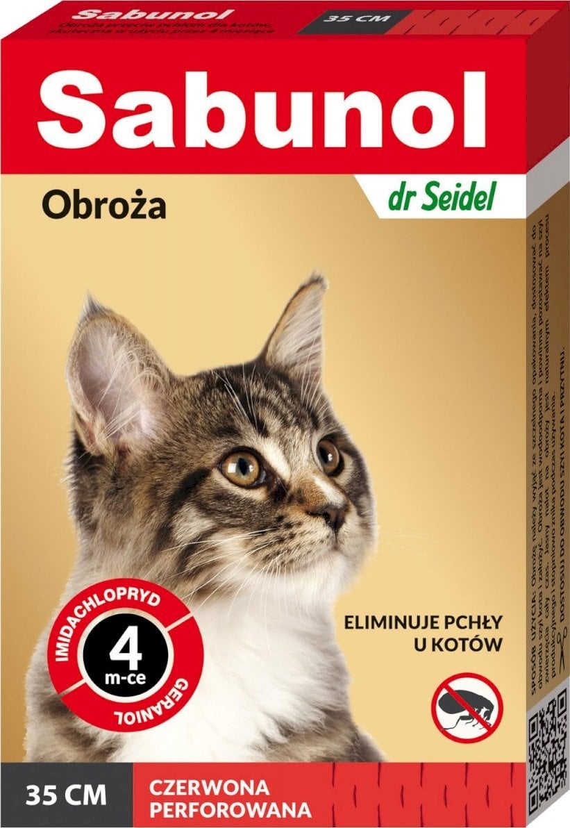 SABUNOL Sabunol Obroża Czerwona dla Kota Przeciw Pchłom i Kleszczom 35 cm