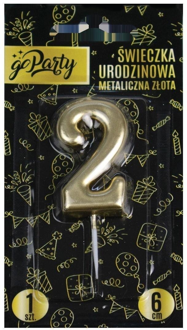 Świeczka urodzinowa 2 Metaliczna złota