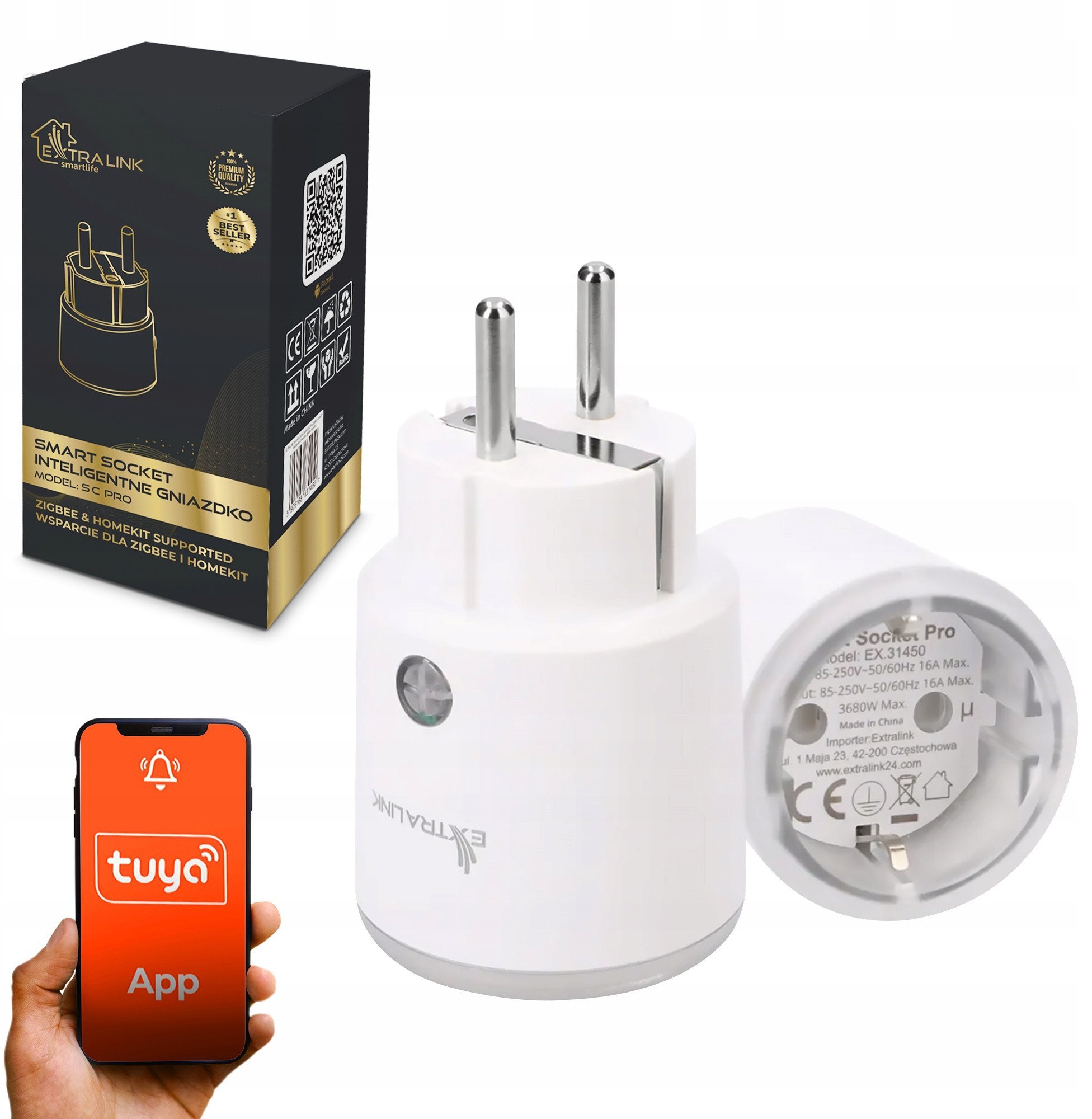 Extralink Smartlife Smart Socket Sc Pro | Inteligentne Gniazdko | Zigbee, Homekit, Tuya, 3680W