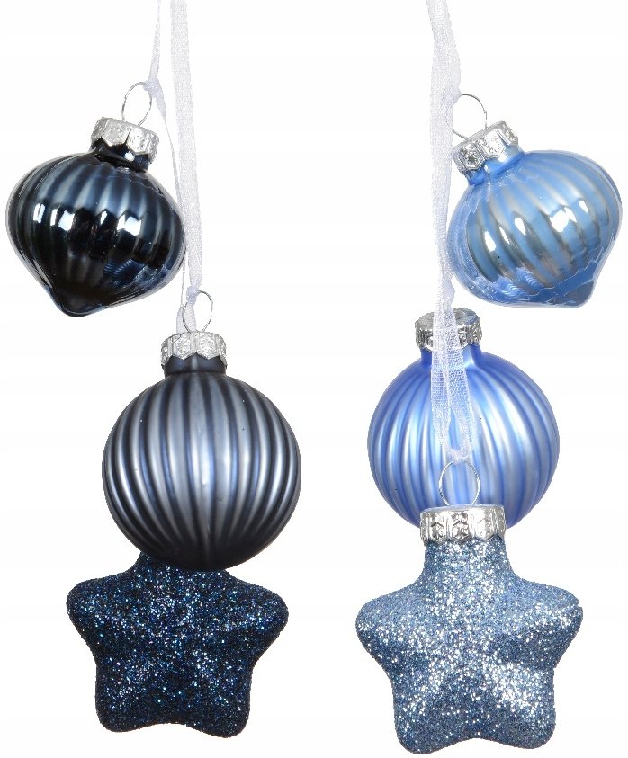 Kaemingk Zestaw 3 szklane bombki choinkowe niebieskie zawieszki 4x11,5cm