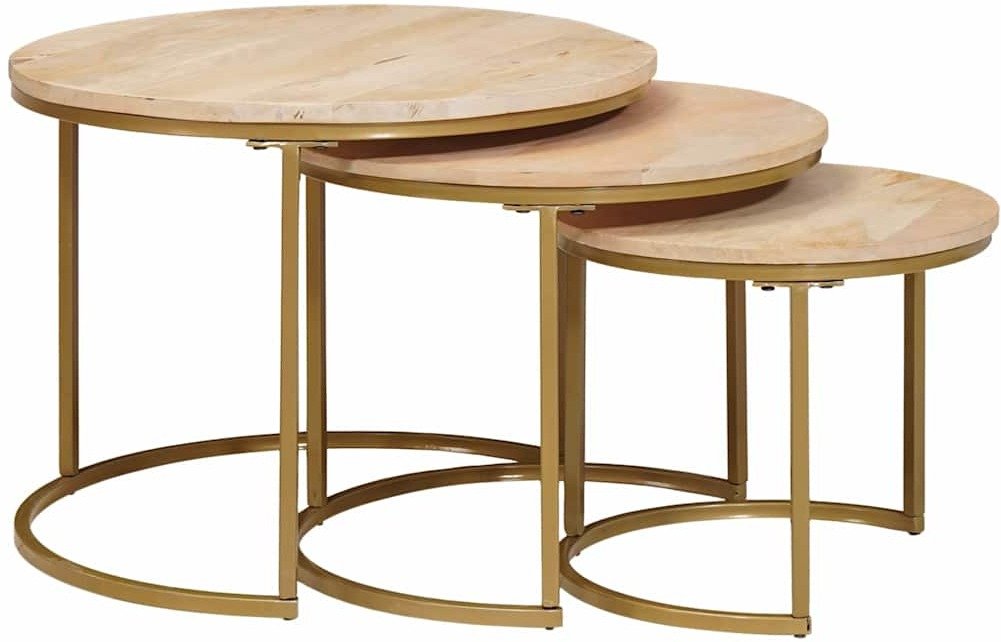 vidaXL Nesting Coffee Tables 3 pcs Biały Lekkie drewno mango i stal