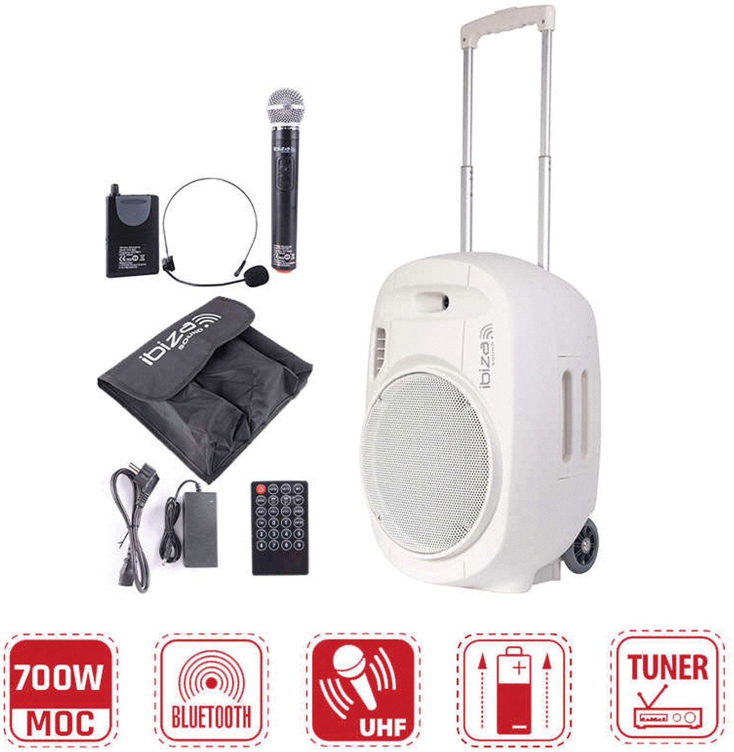 Kolumna mobilna Ibiza PORT12UHF-WH-MKII one size