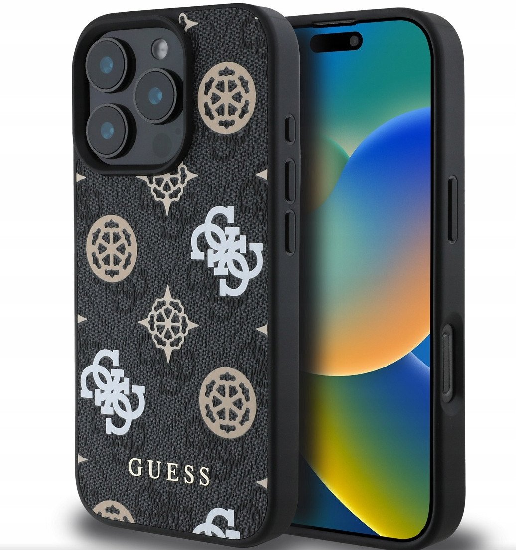 Guess Pu 4G Peony Magsafe Case For Iphone 16 Pro Black/Czarne