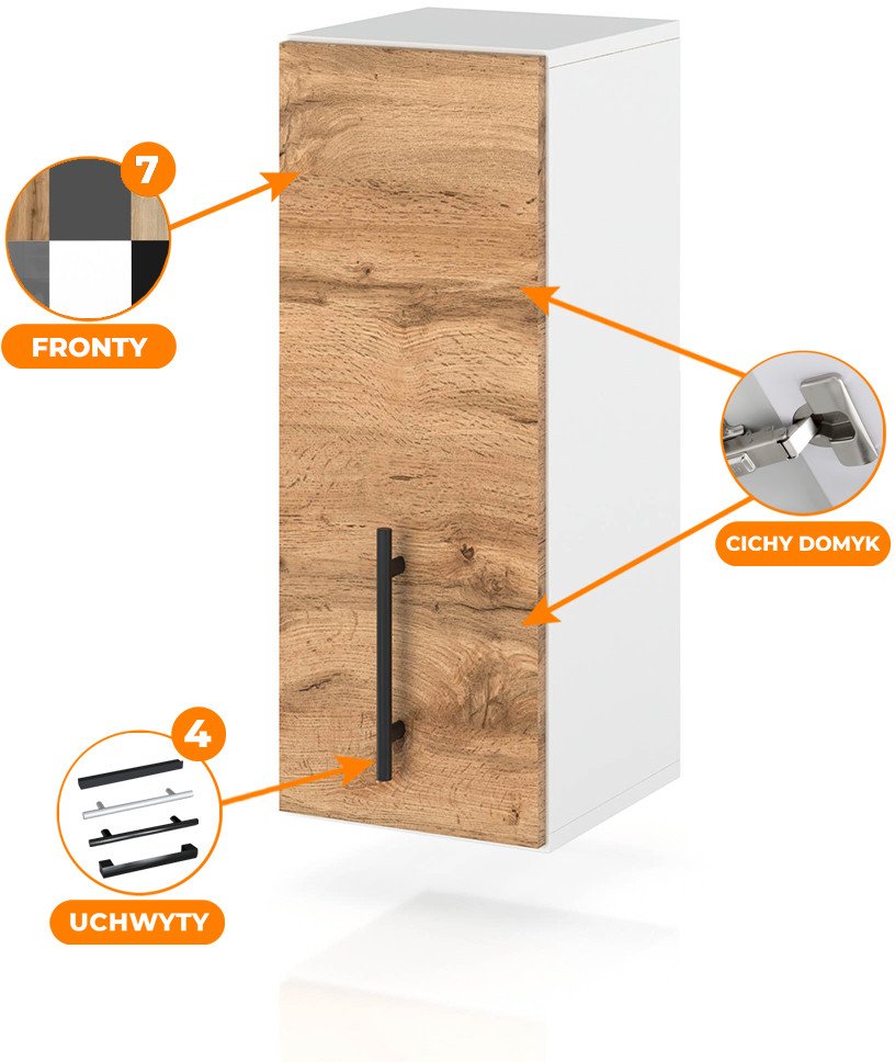 szafka kuchenna wisząca modułowa drewniana mała 15cm spremium dąb wotan