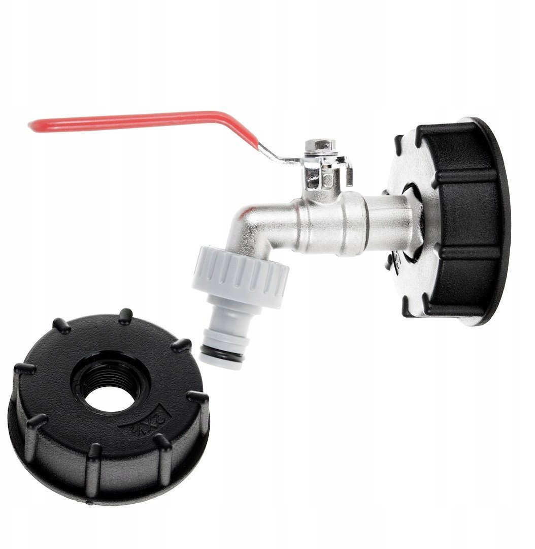 Zestaw – IBC nakrętka S60x6 + kran 1/2" z wyjściem na GZ 3/4" + nypel do szybkozłącza – mauser (40)