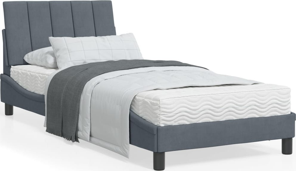 vidaXL vidaXL Łóżko z materacem, ciemnoszare, 90x200 cm, aksamitne