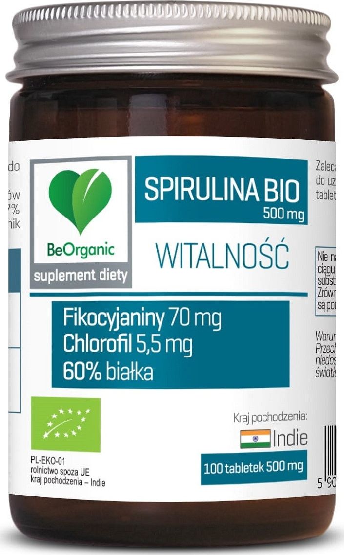 Beorganic Spirulina Bio Witalność 500Mg 100 Tabletek Beorganic Medicaline Fikocyjaniny Chlorofil Białka Spirulina Arthrospira Platensis