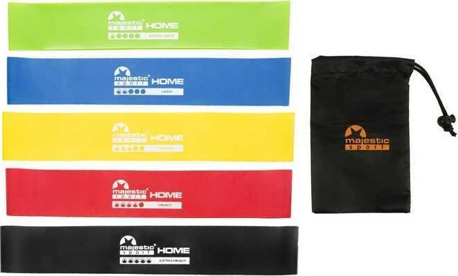 Zestaw gum do ćwiczeń Majestic Sport HOME MINI BAND /5 sztuk/+ woreczek
