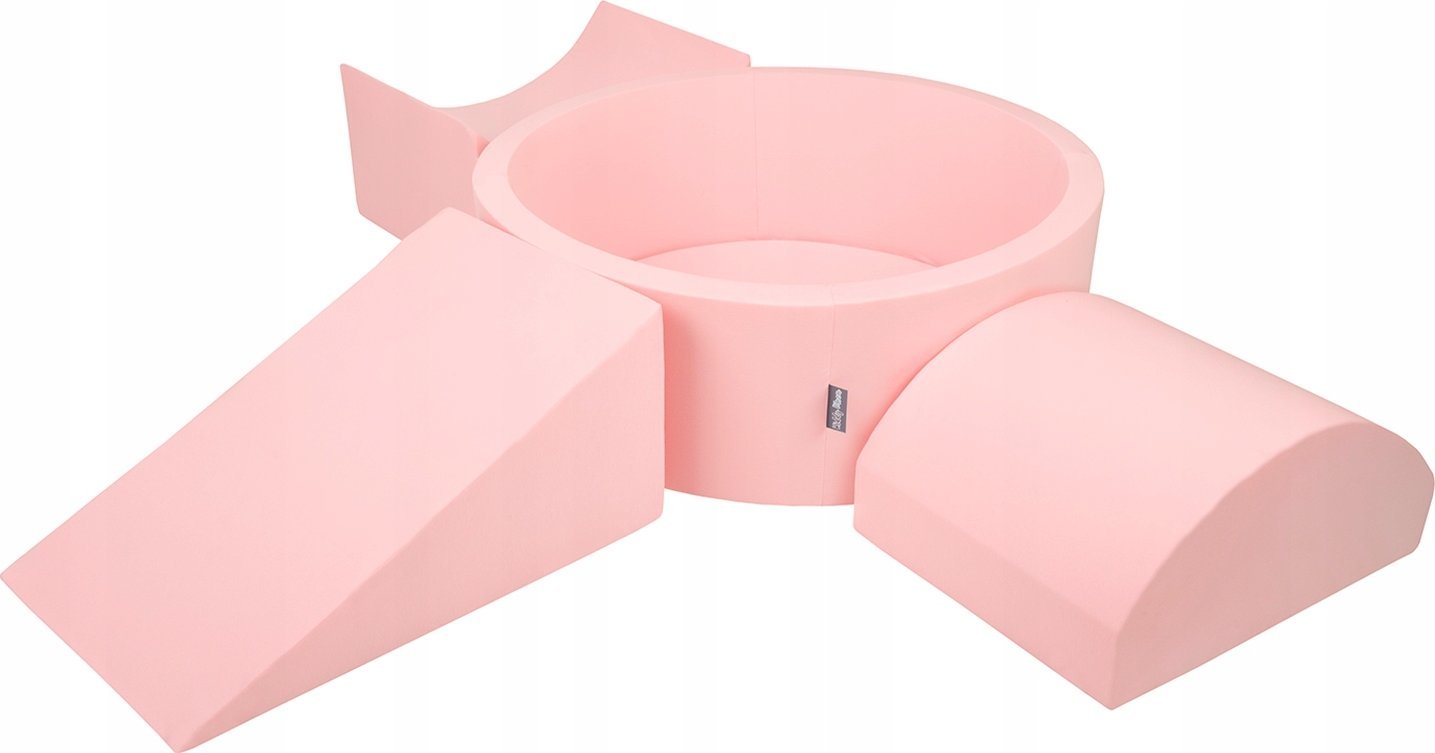 KiddyMoon Piankowy plac zabaw PPZP-OK30D-114 z piłeczkami różowy: perła-szary-transparent-pudrowy róż basen 300/klin L/rampa L/półwałek L Zabawka plac