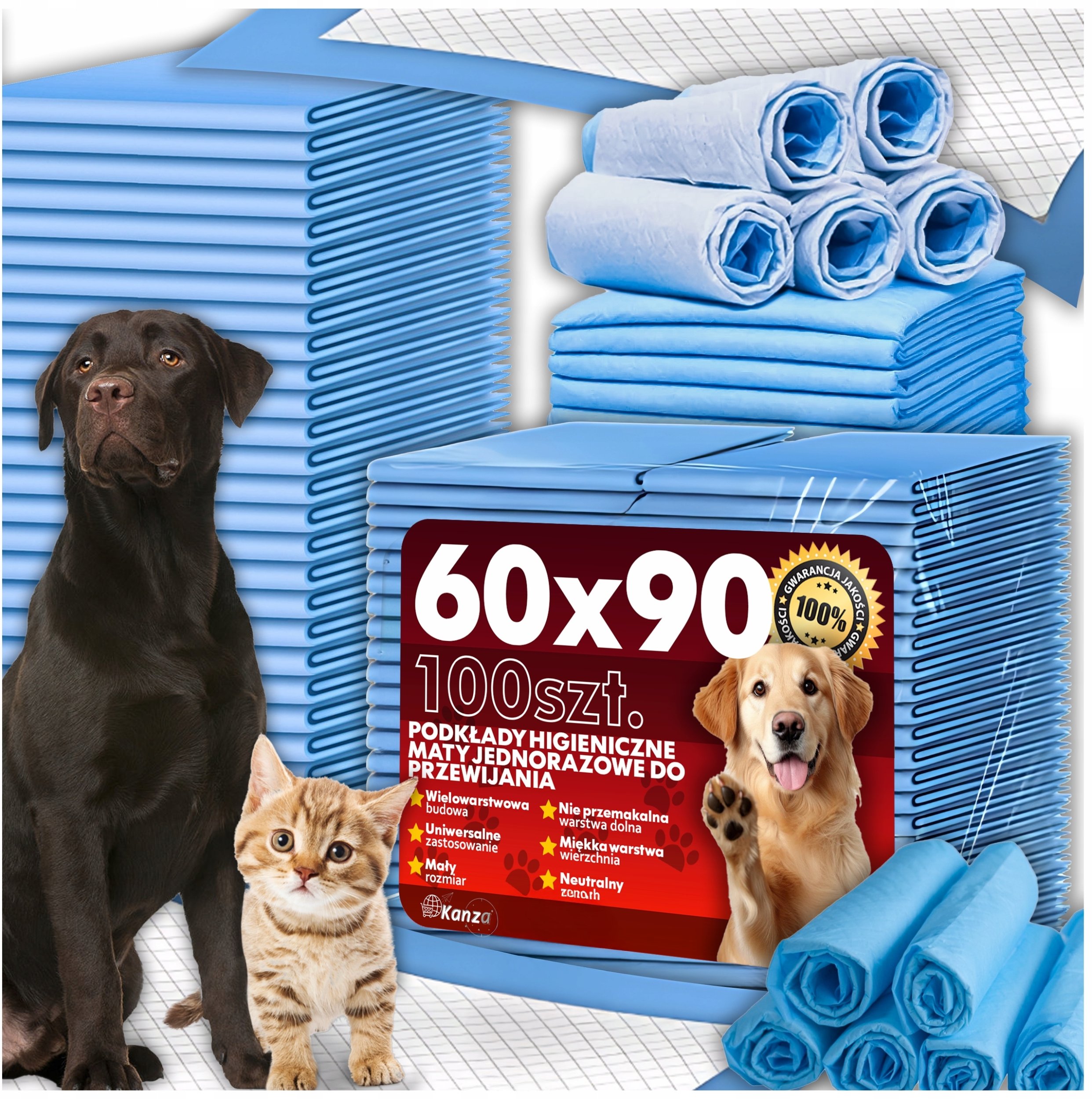 Podkłady maty dla psa - XL 60x90 100szt KANZA