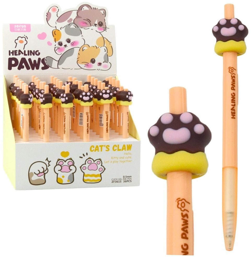 Długopis Żelowy Kocia Łapka Brązowa Niebieski Tusz 15cm 0.5mm LEAN