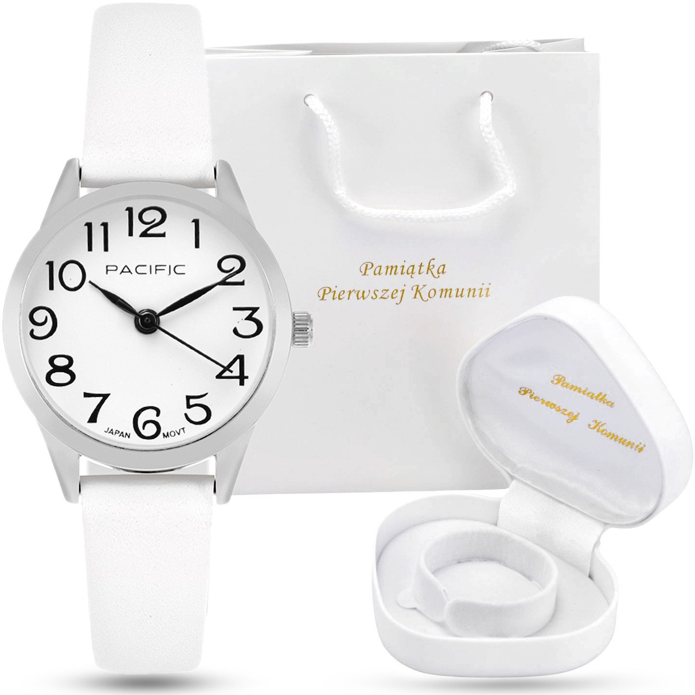 Zestaw KOMUNIA zegarek na prezent komunijny biały + Torebka i pudełko